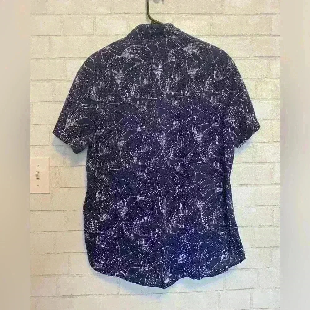J Crew Navy print 100% cotton button down shirt size Large